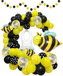 Buy Honey Bee Party Decorations Bumble Bee Baby Shower 69 Pcs Yellow Black Polka Dot Balloons Matte Balloons Bee Confetti Balloons Foil Balloons Golden Ribbon For Bee Themed Party Decoration Baby Shower