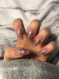 Rose Gold Glitter Ombre Acrylic Coffin Nails Nailscoffin Nail Designs Glitter Sparkle Nails Gold Nails