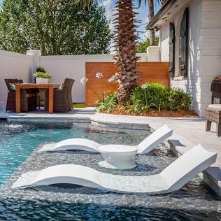 Ledge Lounger Adjustable In-Pool Chaise & Island Table Lounge Suite, AI generated