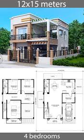 House Plans 12x15m With 4 Bedrooms Sims House Plans Family House Plans My House Plans