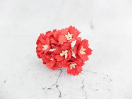 10 20mm Red Paper Cherry Blossoms Red Paper Flowers 2 Cm Paper Flower Mulberry Paper Cherry Blossom With Wire Stems Red Paper Paper Flowers Cherry Blossom
