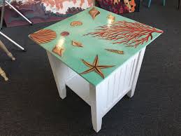 Coastal Hand Painted Furniture Coastal Art On Table Seashells Table Starfish Table Art Furniture H Hand Painted Table Painted Table Hand Painted Furniture