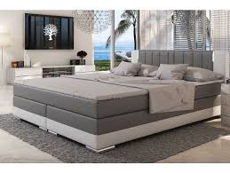 Boxspringbett mit liegeflache 180x200 in weiss. Boxspringbett Sung 160x200 Cm Grau Weiss Mit Led Beleuchtung