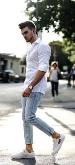 Black And White Button Up Shirt Outfit Summer Outfit Inspiration With A White Button Up Shirt With Rolled Up Sleeves Black Leather Banded Watch Li Blue Jeans Outfit Men Jeans Outfit Men Mens Outfits