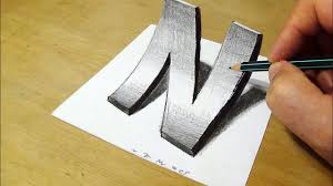 Drawing Letter N With Pencil 3d Art On Paper By Vamos 3d Paper Art Drawing Letters 3d Art