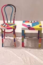 Handpainted Wooden Chair And Table Made And Sold In An Artists Workshop In Kuwaartist Whimsical Painted Furniture Painted Wooden Chairs Funky Painted Furniture