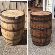 This Was A Fairly Easy Transformation This Is An Authentic Jim Beam Whiskey Barrel That I Sande Whiskey Barrel Furniture Wine Barrel Furniture Barrel Projects