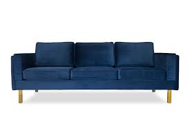 A blue sofa is a hot trend at the moment, for good reason. Lexington Blue Velvet Sofa Mid Century Modern Sofa Gold Legs Edloe Finch Furniture Co