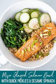 Maybe you would like to learn more about one of these? Miso Glazed Salmon Bowl With Quick Pickles And Sesame Spinach Recipe Registered Dietitian Columbia Sc Rachael Hartley Nutrition