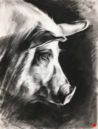 Daybreak Mama Pig Original Charcoal Drawings By Contemporary Animal Artist Aimee Rolin Hoover Aime Charcoal Drawing Animals Animal Paintings Pig Drawing