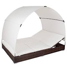 Tectake Alu Sonnenliege Poly Rattan Gartenliege Loungeliege Gartenlounge Doppelliege Mit Dach 2 Personen Braun Schwarz Amaz Tumbonas Parasol Chaise Longue