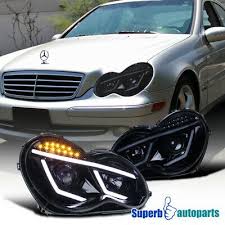 For 01 07 Benz W203 C Class Clear Led Signal Projector Headlights 6 Led Fog Oldtimers Auto