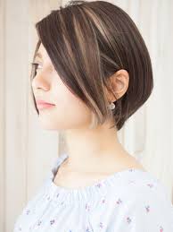 上品ハイライトメッシュ大人前下がりボブ ミズ 30代 40代 ビューティーboxヘアカタログ ショートのヘアスタイル 美髪 ハイライト 黒髪