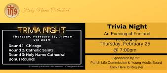 Chicago's 5 best trivia nights · the globe pub · state · the burwood tap · the beetle · crossing. Web Slider Trivia Night 02 25 21 Holy Name Cathedral Parish Holy Name Cathedral Parish