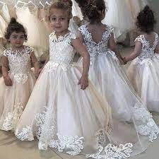 Champagne Flower Girl Dresses For Weddings Lace Applique Cute Cheap Pageant Little Girl Kids Ball Gown Flower Girl Dresses Champagne Flower Girl Dresses Cute Wedding Dress
