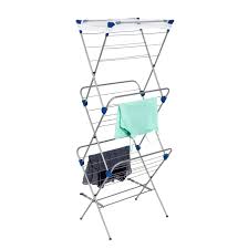 •suitable for outdoor and indoor use •large capacity •2 tier with 16 arms racks (length 33cm) •1 tier with 24 pegs rack with (length 27cm) •foldable for storage and space saving •premium stainless steel and plastic •all 3 tier racks are 360 degree rotatable •no tools required for assemble. 3 Tier Folding Metal Clothes Drying Rack With Mesh Top