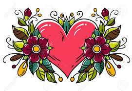 This is a very different tattoo and there is obviously a lot of love for the dog in this tattoo. Tattoo Red Heart Decorated Two Big Flowers Leaves And Buds Holiday Illustration For Valentines Day Old School Tattoo Royalty Free Cliparts Vectors And Stock Illustration Image 96757069