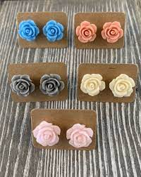 3d Carved Rose Flower 13mm Stud Earrings Resin Flower Stud Etsy Flower Studs Resin Flowers Rose Stud Earrings