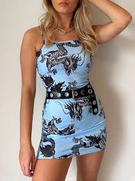 Dragon Print Oriental Cami Mini Dress Day Sky Blue In 2020 Mini Cami Dress Mini Dress Chinese Style Dress