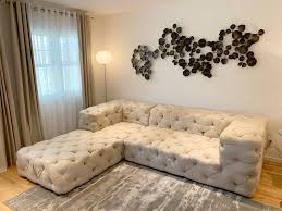 Deep Tufted 2 Piece Sectional Sofa Upholstered In Cream Colored Linen Fabric At 1stdibs Upholstered in soft velvet fabric on update: