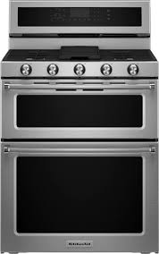 Within gas cooktops, cooktop sizes range from 24 in. Kitchenaid 6 0 Cu Ft Self Cleaning Free Standing Double Oven Gas Convection Range Stainless Steel Kfgd500ess Best Buy