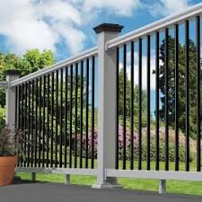 There are 141 deck railing kit for sale on etsy, and they cost $187.86 on average. Veranda Traditional 8 Ft X 36 In White Polycomposite Rail Kit With Black Metal Balusters 73024860 The Home Depot Deck Designs Backyard Metal Deck Railing Patio Deck Designs