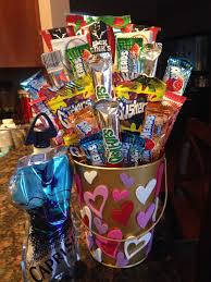 Birthday Gift Basket Ideas For Boyfriend Anniversary My Boyfriends Candy Basket For Valentines Day Valentines Day Gifts Boyfriends Boyfriend Gift Basket Candy Basket