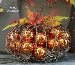 Rustic 8 Diameter Wire Pumpkin Filled With Shiny Burnt Orange Colored Balls Fall Halloween Decor Fall Decor Fall Halloween