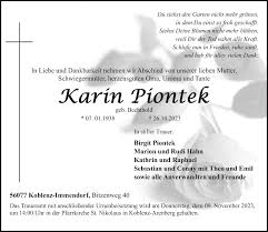Traueranzeigen von Karin Piontek