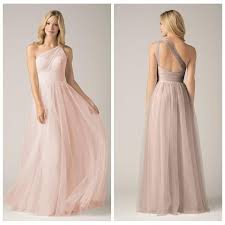 Dusty Pink Bridesmaid Dresses Soft Tulle One Shoulder Hollow Out Back Ruffles Vechernie Platya Platya Moda