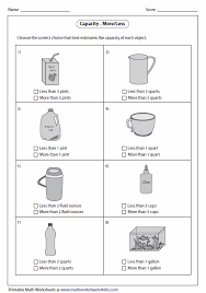 Correct Unit Of Capacity Measures Capacity Worksheets Worksheets Measurement Worksheets