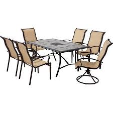 Mainstays Wesley Creek 7 Piece Dining Set Tan Walmart Com Metal Dining Set Backyard Furniture Sets Swivel Dining Chairs