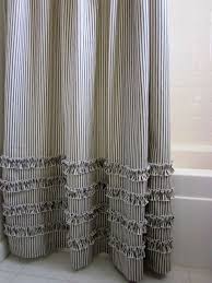 Black And Cream Shower Curtain Vintage Ticking Stripe Shower Curtain With Ruffles 3 Sizes Black Gray Navy Brown Red Striped Shower Curtains Curtains Bathroom Shower Curtains