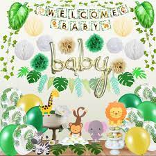 Buy Naha Flume Safari Baby Shower Decorations For Boy 60pc Set Jungle Theme Baby Shower Decorations Gender Neutral Gold Oh Baby Decorations For Baby Shower Decor Greenery Baby Shower