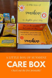 College Care Package Ideas Yellow Care Package Includes Free Printable In 2020 Sunshine Care Package Box Of Sunshine Care Package