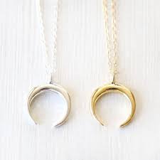 Upside Down Crescent Moon Horn Necklace Sterling Silver Gold Taki