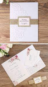 Wedding Invitations Cards With Envelopes And Gold Glitter Belly Band Floral Wedding Invitations Wedding Invitation Envelopes Wedding Invitation Kits