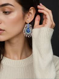 Buy Frogwill Frogwill Womens Crystal Hook Earrings Sparkling Rhinestone  Peacock Feather Dangle Earrings at Amazon.in