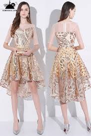 Sparkly Gold Sequin High Low Short Party Dress With Sleeves Ama86022 Gemgrace Com Short Party Dress Party Dresses With Sleeves Cheap Short Prom Dresses