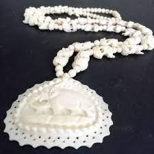 Vintage Carved Bone Elephant Necklace Unique Items Products Vintage Jewelry Elephant Necklace