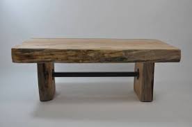 Rustic Maple Wood Thick Top Plank Coffee Table On Two Thick Maple Plank Bases With Single Metal Stretcher One Of A Kind Ta Coffee Table Coffee Table Wood Table