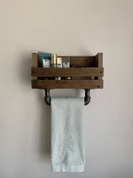 Small Bathroom Shelf With Towel Bar Towel Holder Rack Etsy In 2020 Small Bathroom Shelves Towel Holder Bathroom Bathroom Towel Bar