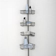 Zenna Home L Shaped Tension Corner Pole Shower Caddy Satin Nickel Walmart Com Shower Caddy Shower Bathroom Storage Caddy