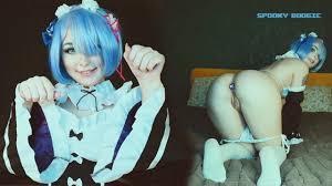 Maid girl Rem from Re Zero is missing and plays double dildo - Cosplay  Spooky Boogie