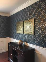 Absolutely Stunning That S How We D Describe This Stenciling Dining Room Painted By Dita Wallpaper Living Room Wall Stencil Living Room Dining Room Wallpaper