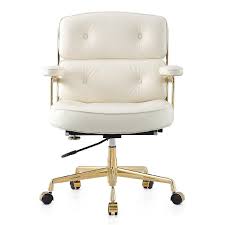 Transform any office into a glamorous work space with this faux sheepskin office chair. White Leather Button Tufted Office Chair