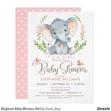 Elephant Baby Shower Girl Invitation Zazzle Com Elephant Baby Shower Invitations Baby Shower Elephants Girl Baby Shower Invites For Girl