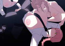 3girls areolae big breasts blonde hair breast sucking breasts  chainsaw man clothed demon girl female female only formal formal attire  formal clothes formal wear girl in suit horns image