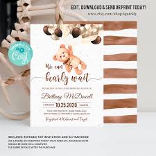 Editable Teddy Bear Baby Shower Invitation Bear Themed Baby Etsy