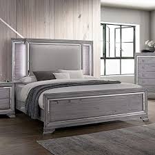 Esofastore Contemporary Look Gray Color Finish Fabric Bedroom Furniture 1pc Queen Size Bed Light Grey Upholstery Furniture Of America Furniture